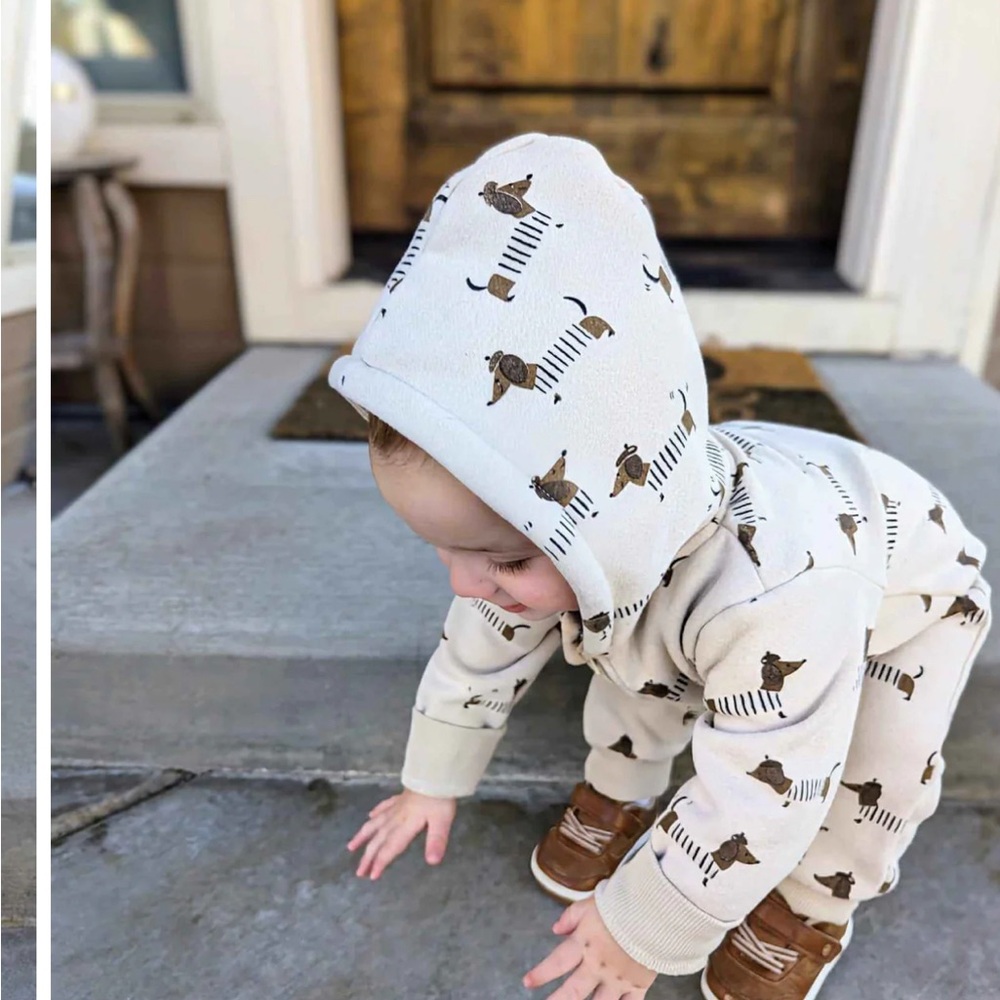 Rylee + Cru Hooded Jumpsuit in Dachshund 3-6 months